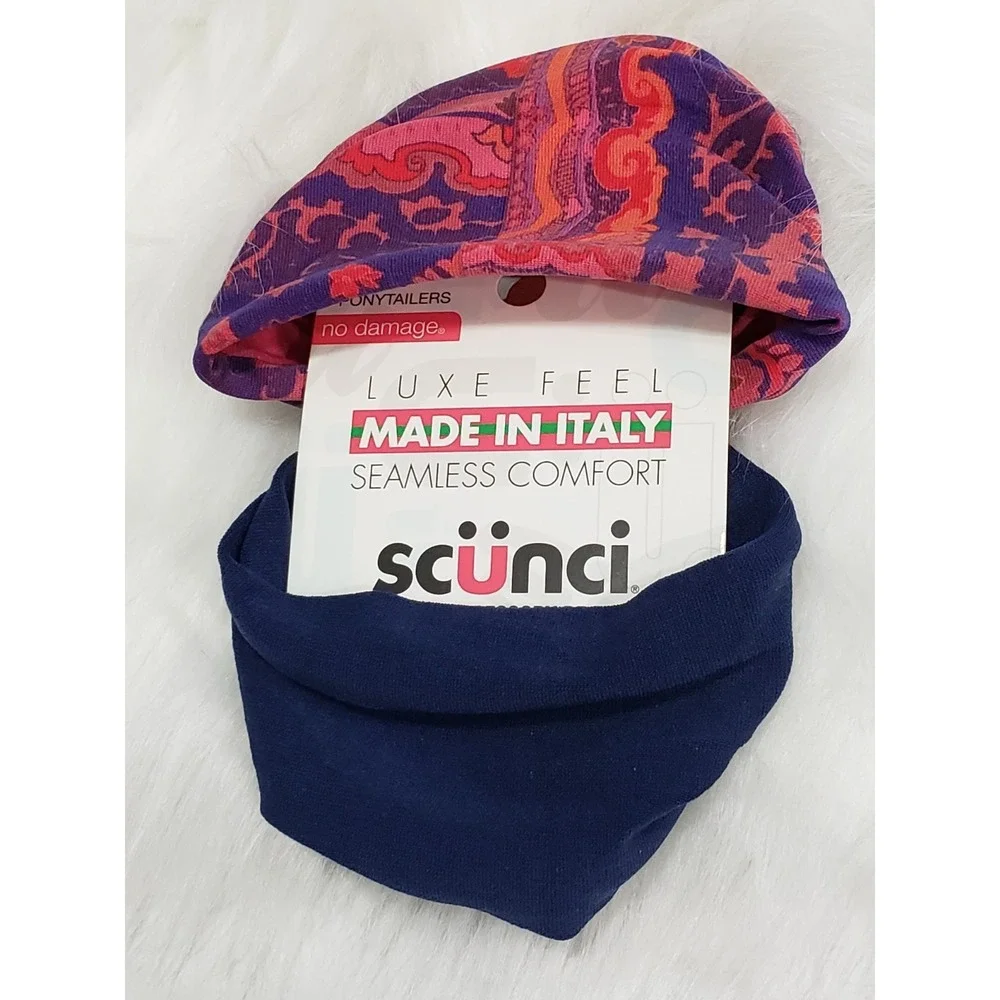 Scunci Luxe Feel Seamless Comfort Ponytailers Made Italy 2 PC navy boho hippie